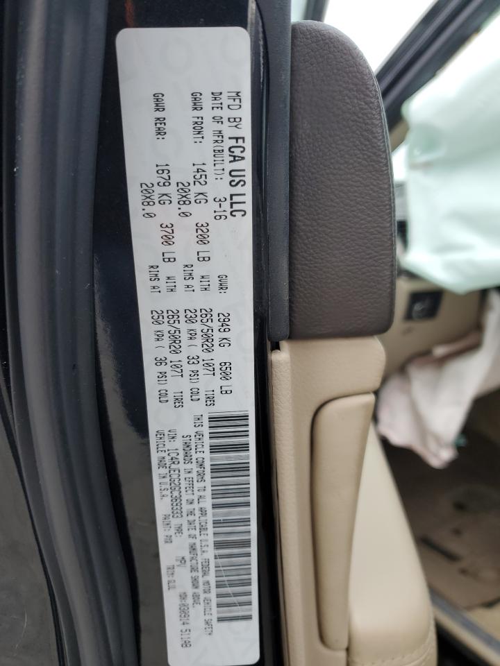 2016 Jeep Grand Cherokee VIN 1C4RJECG2GC369333 Copart auction photo, front end / mechanical damage thumbnail 14