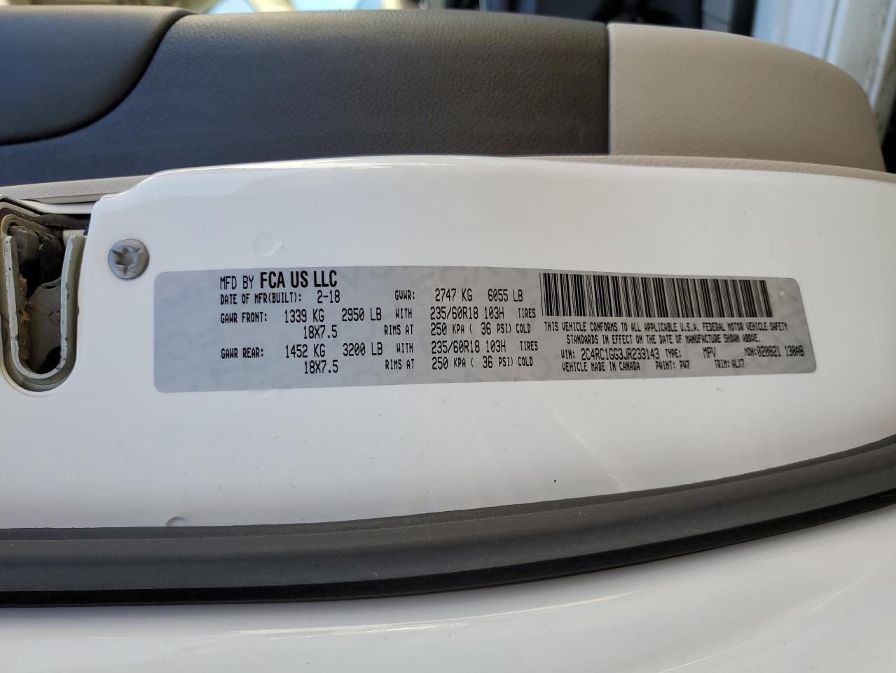 2018 Chrysler Pacifica VIN 2C4RC1GG3JR233143 Copart auction photo, front end / side damage thumbnail 15