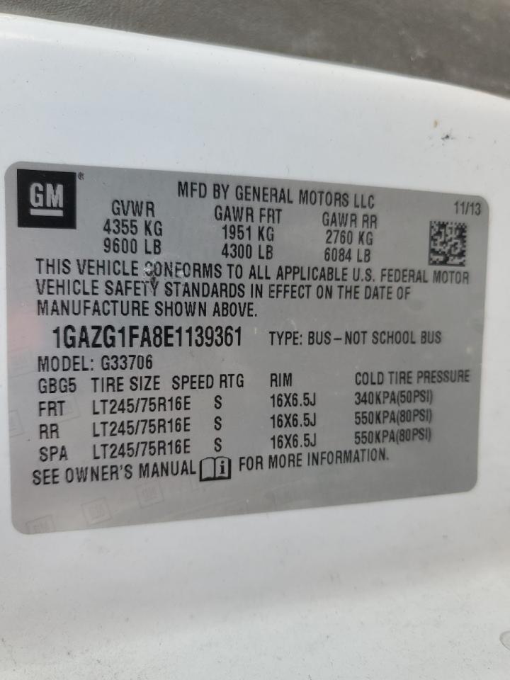 2014 Chevrolet Express VIN 1GAZG1FA8E1139361 Copart auction photo, normal wear damage thumbnail 13