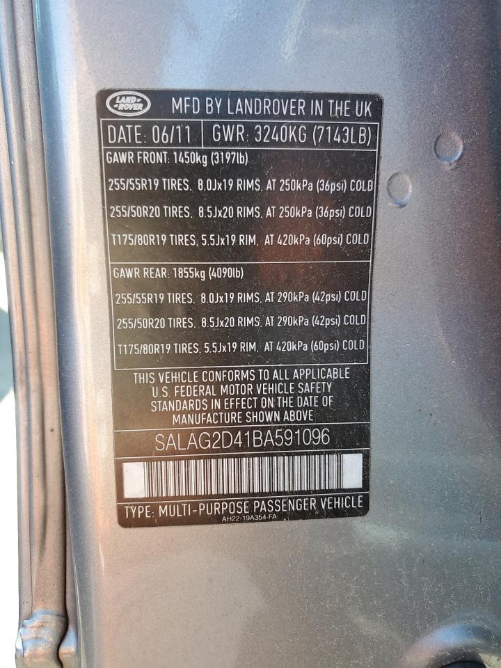 2011 Land Rover LR4 VIN SALAG2D41BA591096 Copart auction photo, normal wear damage thumbnail 13