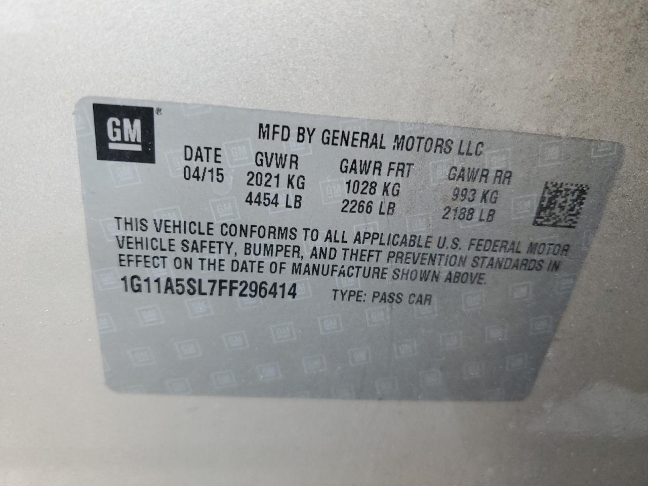 2015 Chevrolet Malibu VIN 1G11A5SL7FF296414 Copart auction photo, side damage thumbnail 12