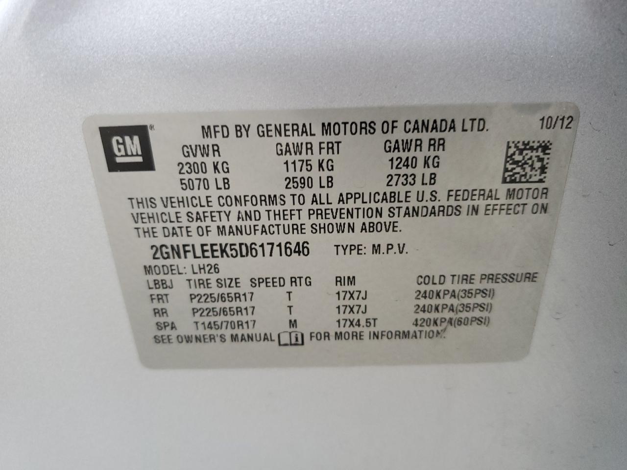 2013 Chevrolet Equinox VIN 2GNFLEEK5D6171646 Copart auction photo, front end damage thumbnail 16