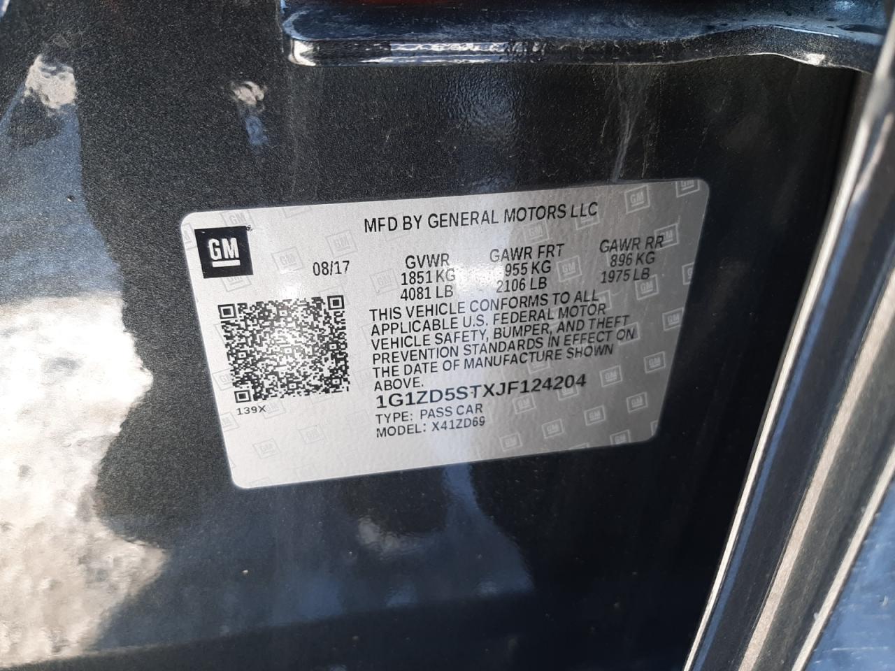 2018 Chevrolet Malibu VIN 1G1ZD5STXJF124204 Copart auction photo, rear end damage thumbnail 13