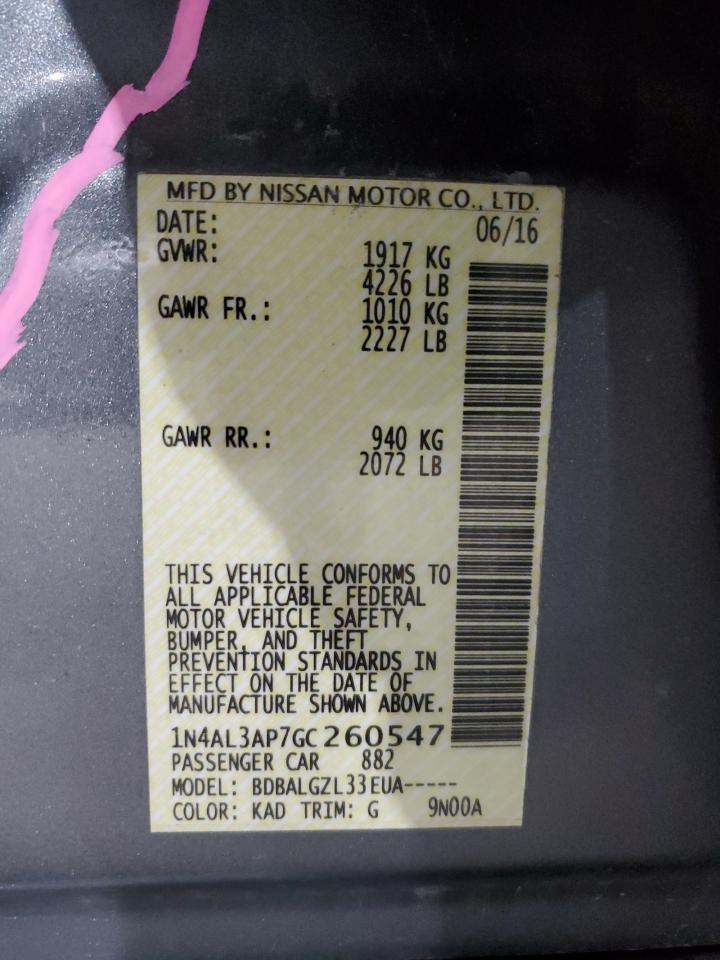 2016 Nissan Altima VIN 1N4AL3AP7GC260547 Copart auction photo, side / minor dent/scratches damage thumbnail 13
