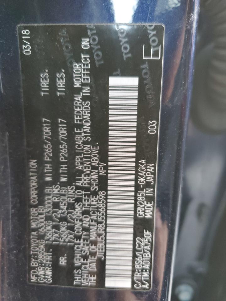 2018 Toyota 4Runner VIN JTEBU5JR8J5568598 Copart auction photo, frame damage / side damage thumbnail 15