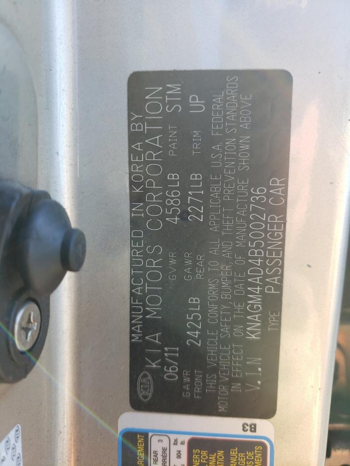 2011 KIA Optima VIN KNAGM4AD4B5002736 Copart auction photo, all over / mechanical damage thumbnail 13