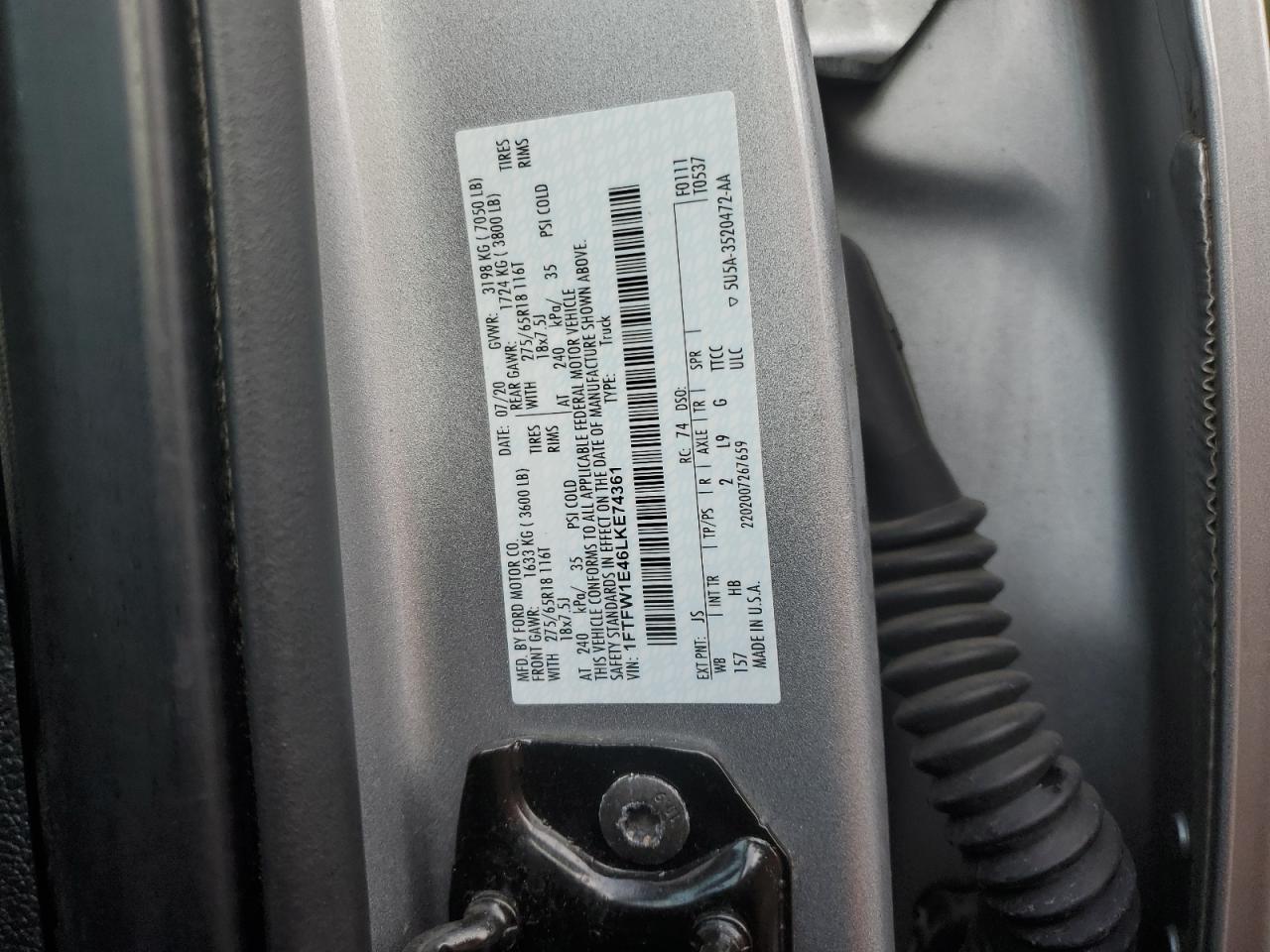 2020 Ford F-150 VIN 1FTFW1E46LKE74361 Copart auction photo, front end damage thumbnail 12