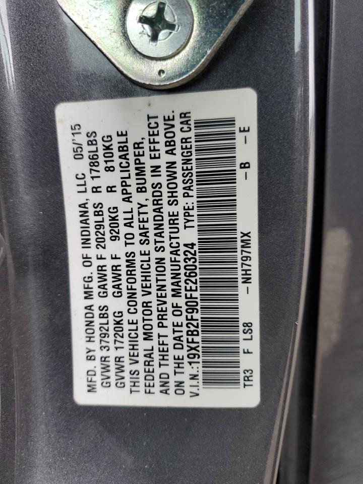 2015 Honda Civic VIN 19XFB2F90FE260324 Copart auction photo, front end damage thumbnail 12