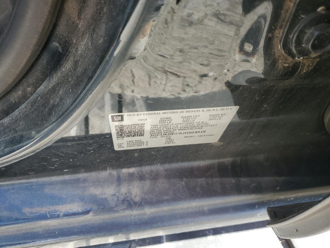 2018 Chevrolet Silverado VIN 3GCUKREC5JG524518 Copart auction photo, all over damage thumbnail 12