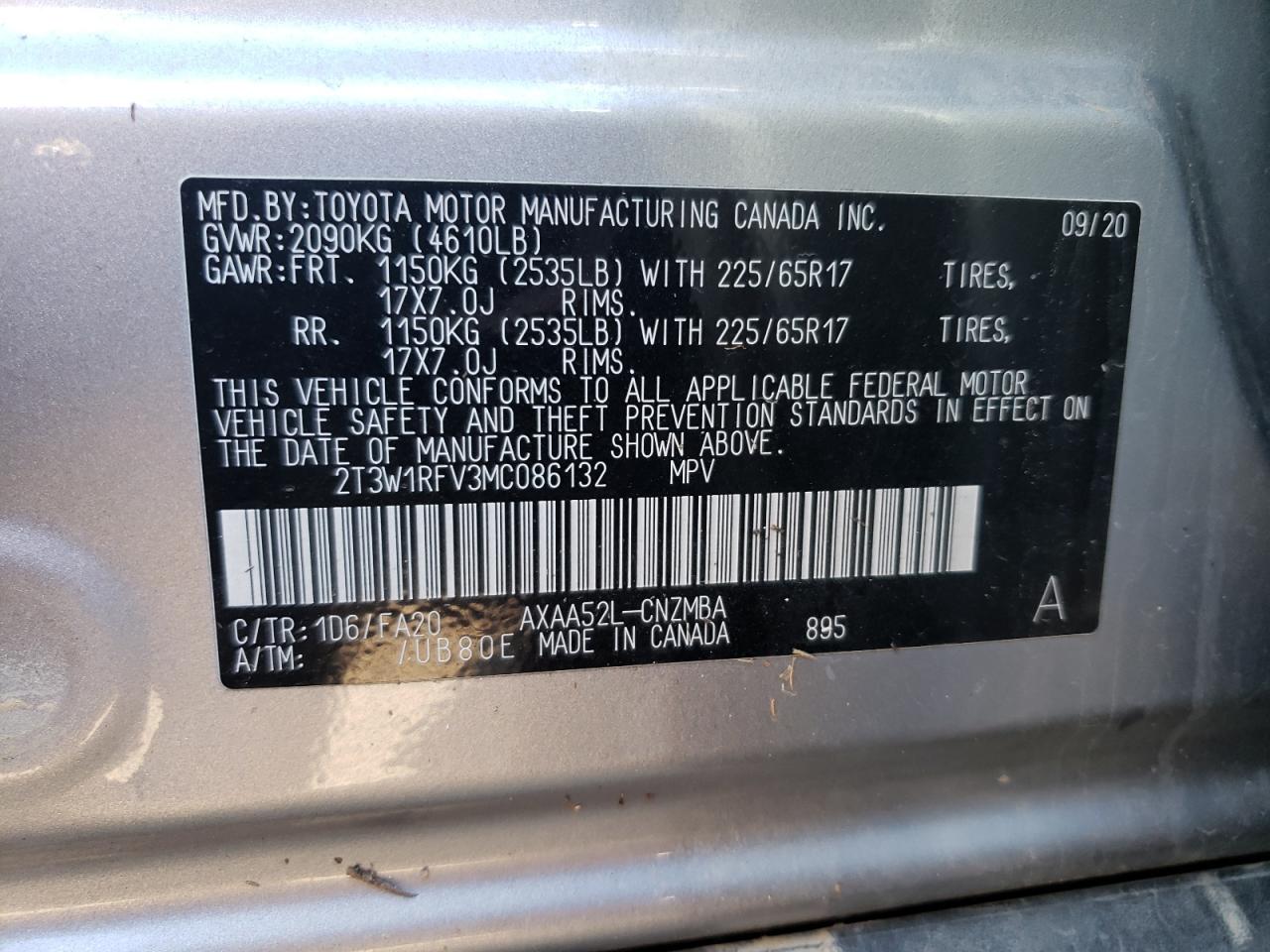 2021 Toyota RAV 4 VIN 2T3W1RFV3MC086132 Copart auction photo, water/flood damage thumbnail 13