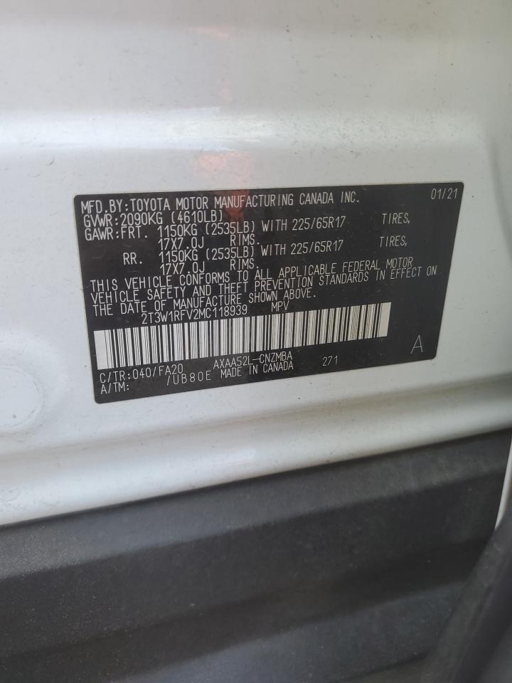 2021 Toyota RAV 4 VIN 2T3W1RFV2MC118939 Copart auction photo, hail / minor dent/scratches damage thumbnail 13