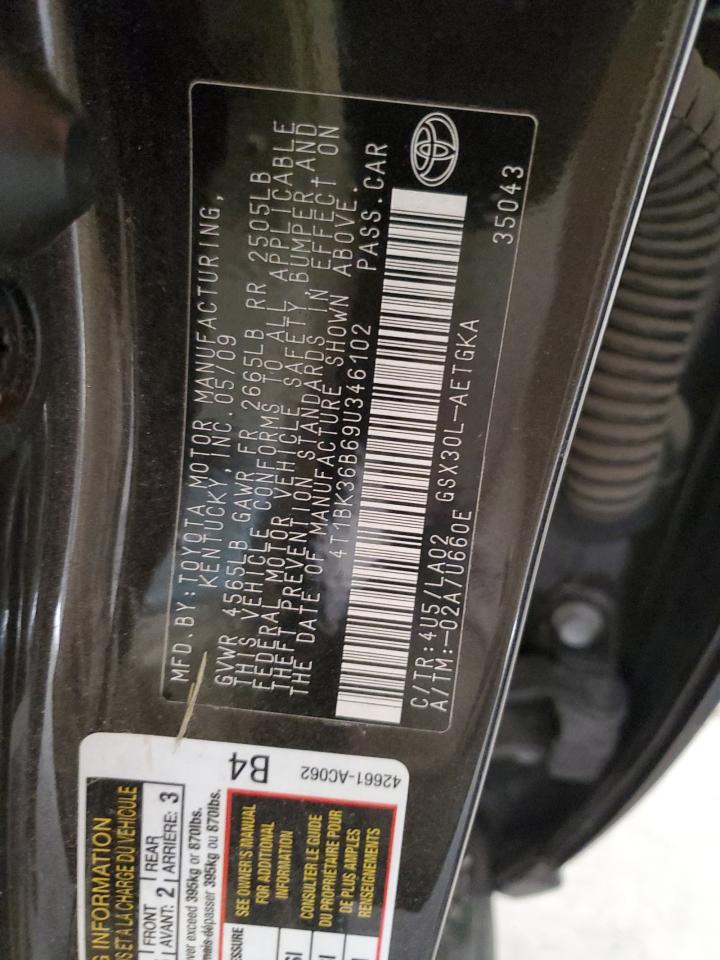 2009 Toyota Avalon VIN 4T1BK36B69U346102 Copart auction photo, all over / mechanical damage thumbnail 14