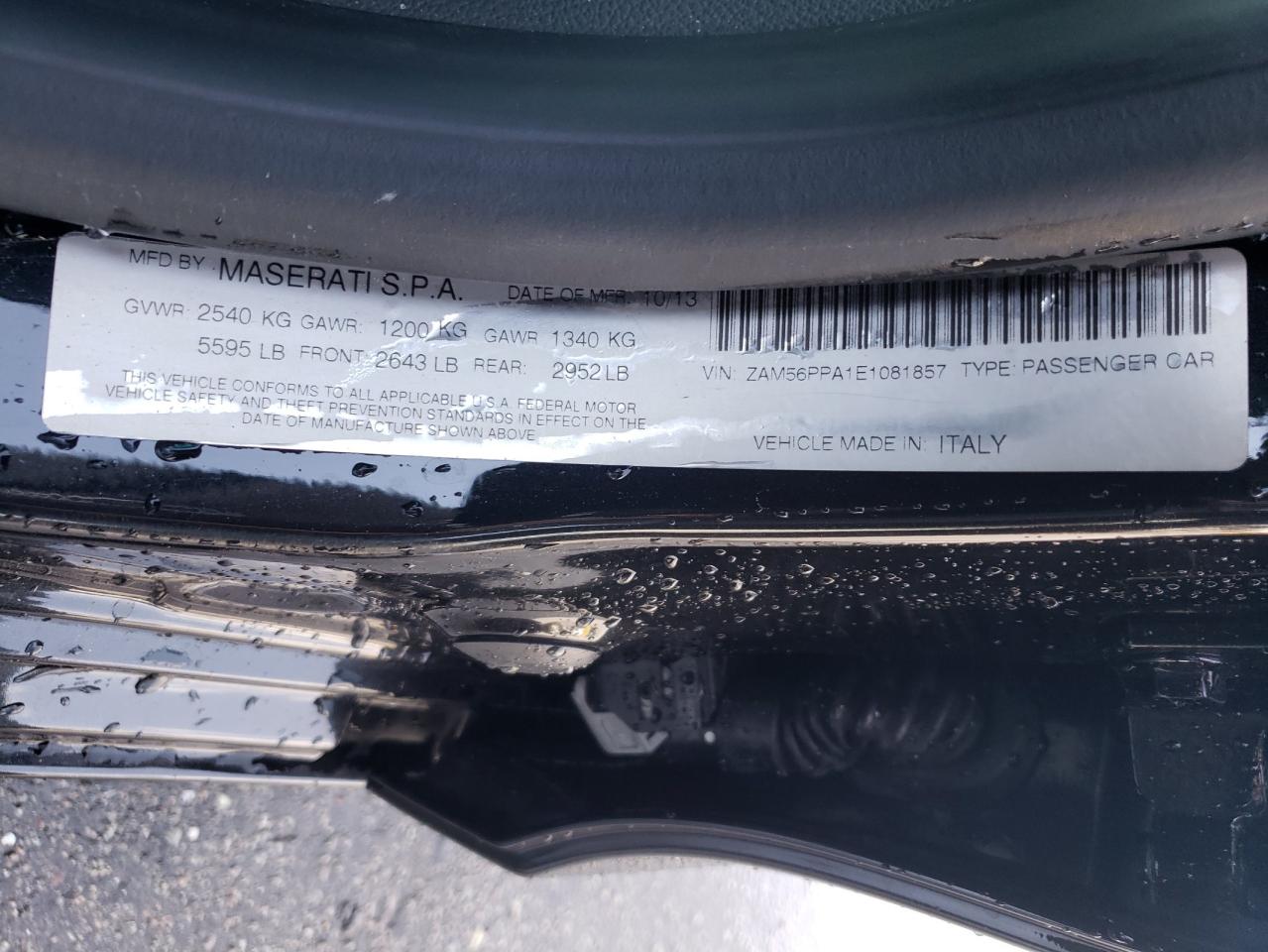 2014 Maserati Quattroporte VIN ZAM56PPA1E1081857 Copart auction photo, side damage thumbnail 12