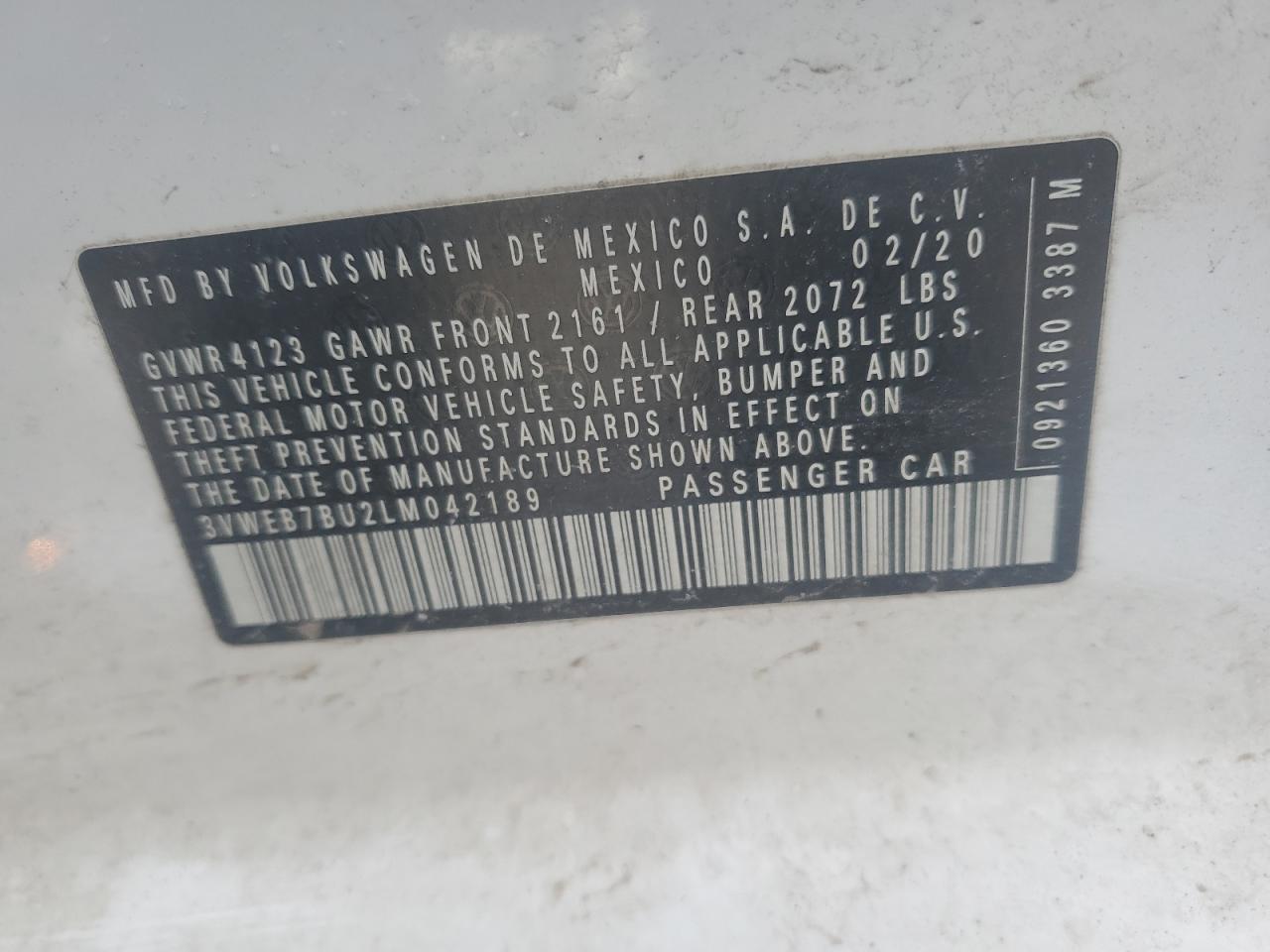 2020 Volkswagen Jetta VIN 3VWEB7BU2LM042189 Copart auction photo, front end damage thumbnail 12
