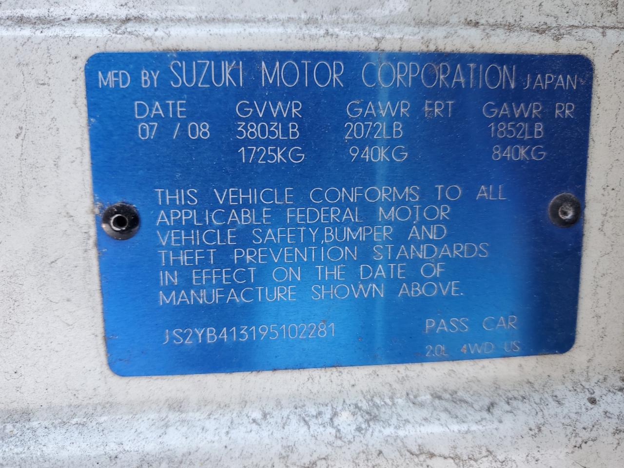 2009 Suzuki SX4 VIN JS2YB413195102281 Copart auction photo, rear end damage thumbnail 12