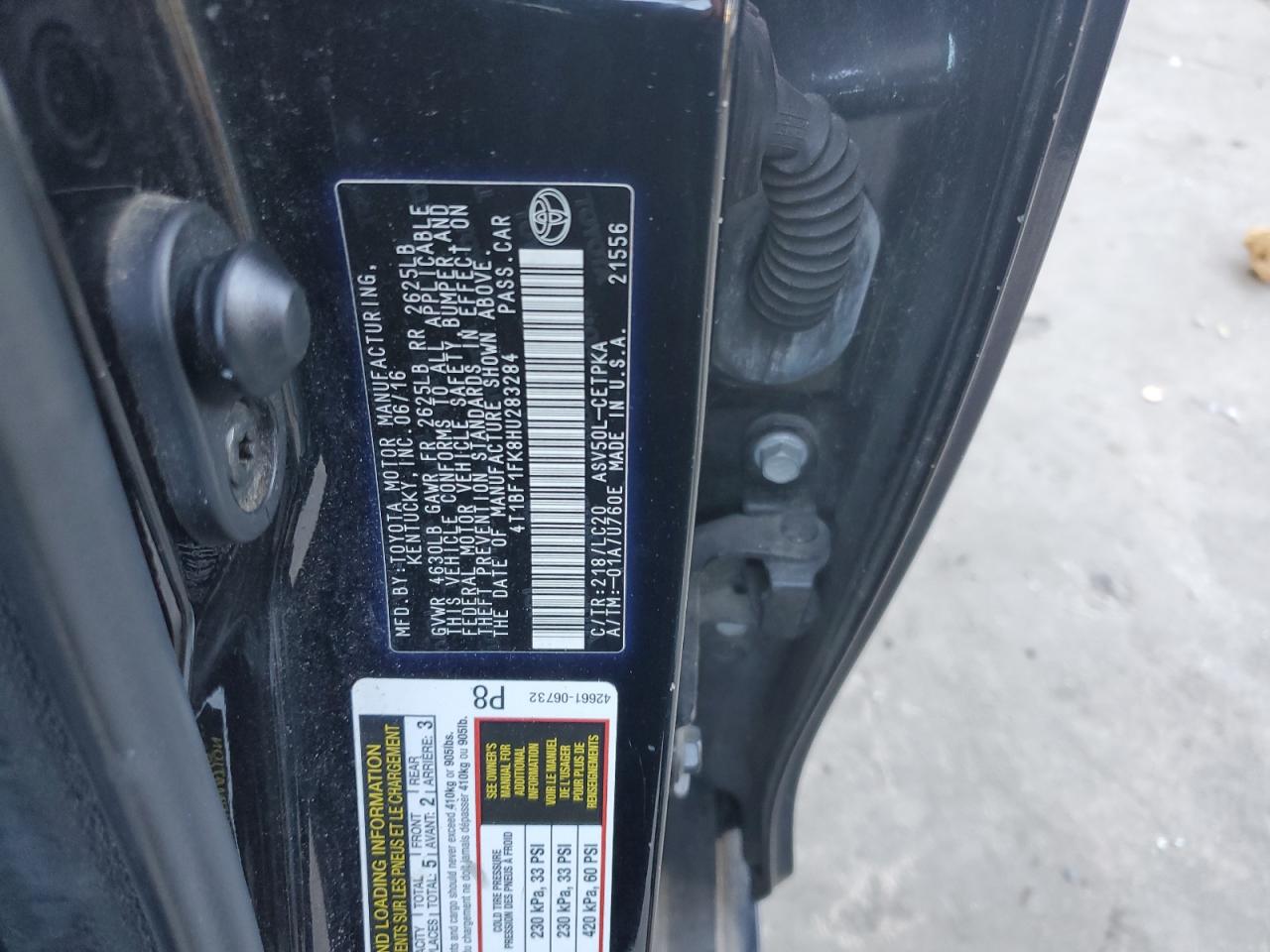 2017 Toyota Camry VIN 4T1BF1FK8HU283284 Copart auction photo, side damage thumbnail 12