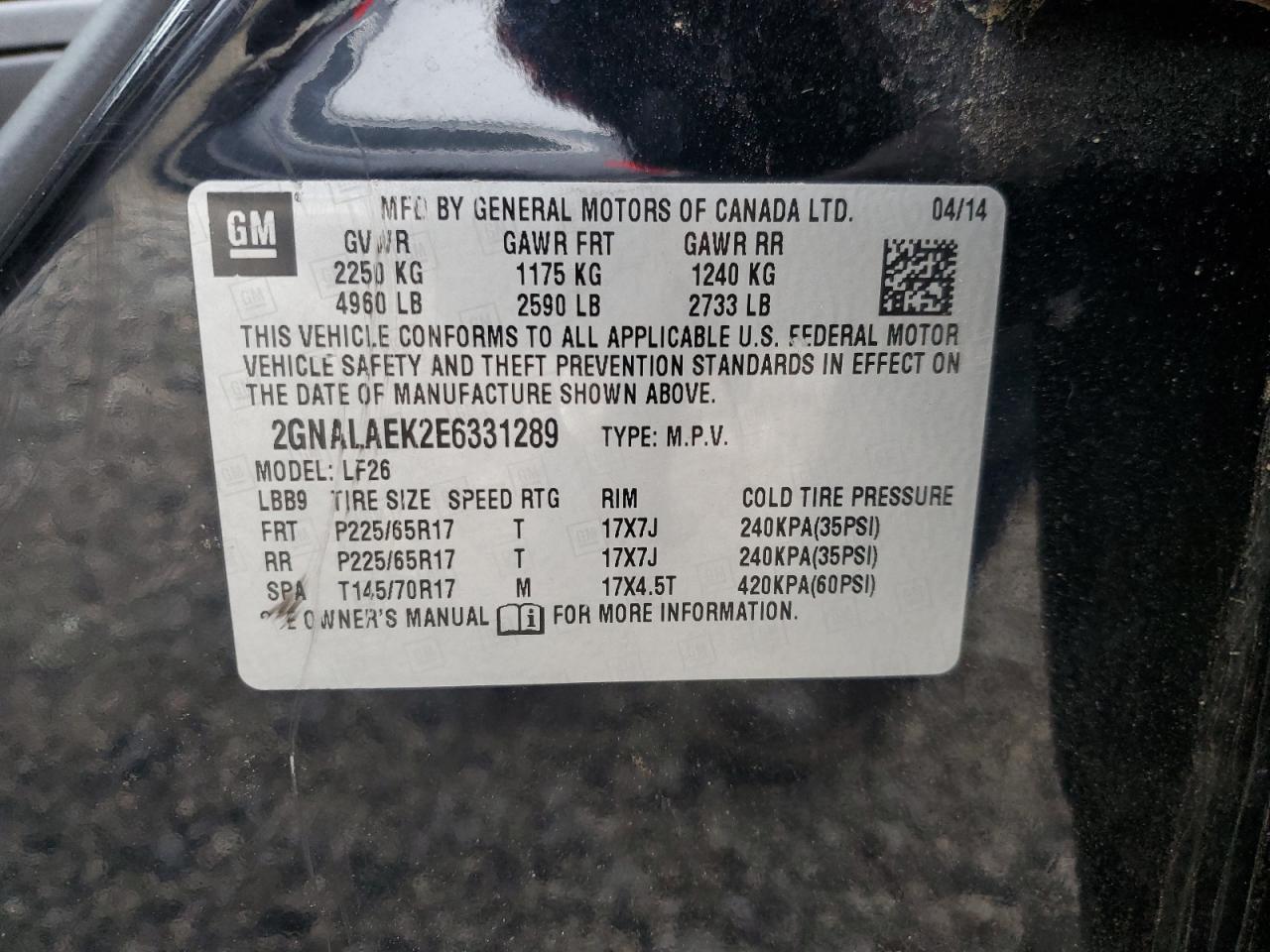 2014 Chevrolet Equinox VIN 2GNALAEK2E6331289 Copart auction photo, front end / undercarriage damage thumbnail 13