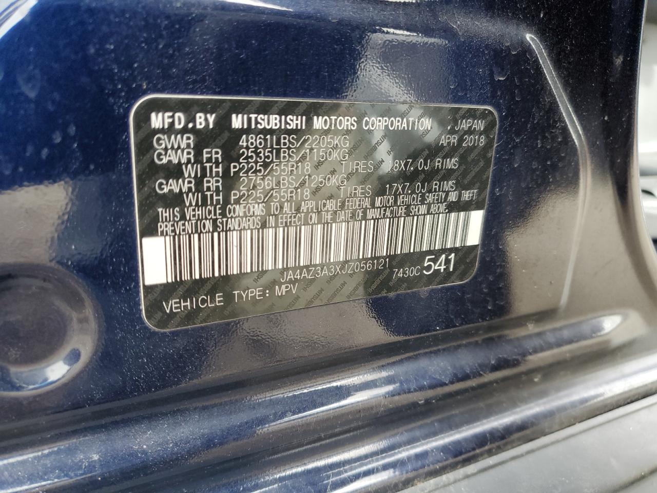 2018 Mitsubishi Outlander VIN JA4AZ3A3XJZ056121 Copart auction photo, front end / minor dent/scratches damage thumbnail 15