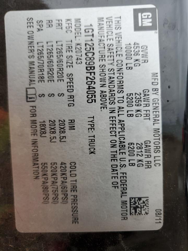 2011 GMC Sierra VIN 1GT125C89BF264055 Copart auction photo, front end / side damage thumbnail 13