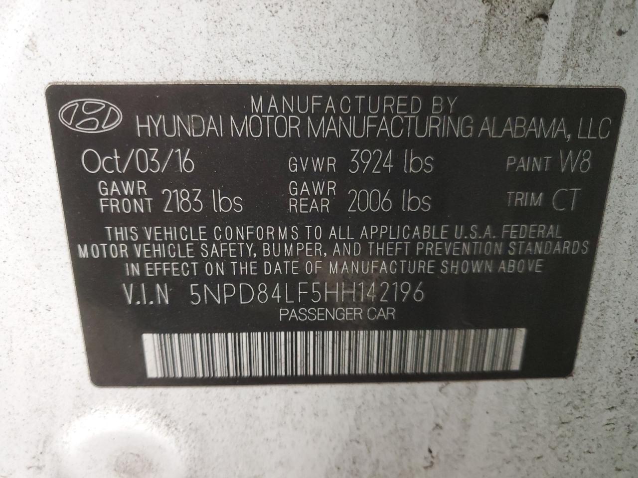 2017 Hyundai Elantra VIN 5NPD84LF5HH142196 Copart auction photo, front end damage thumbnail 15