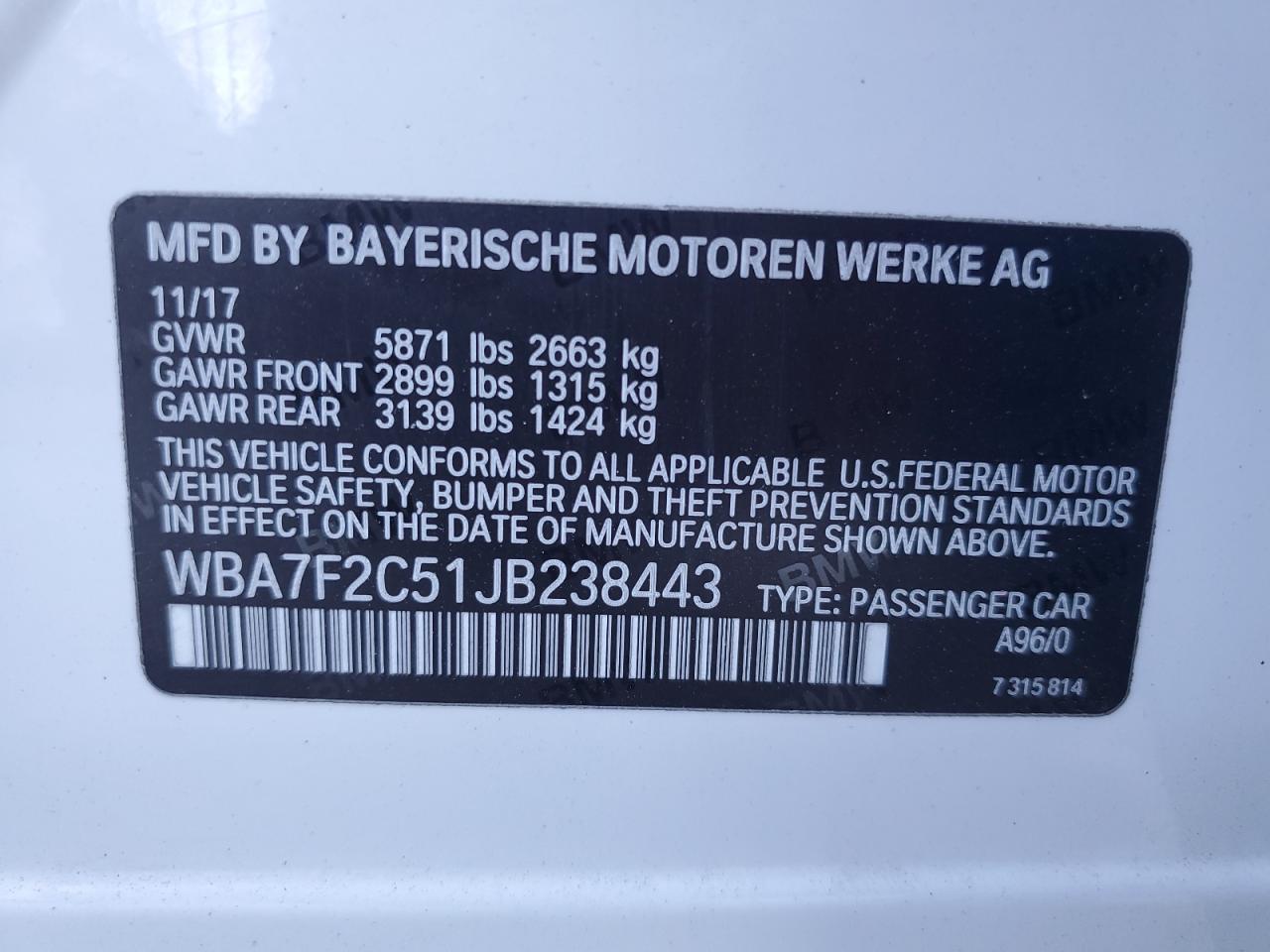 2018 BMW 7er VIN WBA7F2C51JB238443 Copart auction photo, undercarriage damage thumbnail 12
