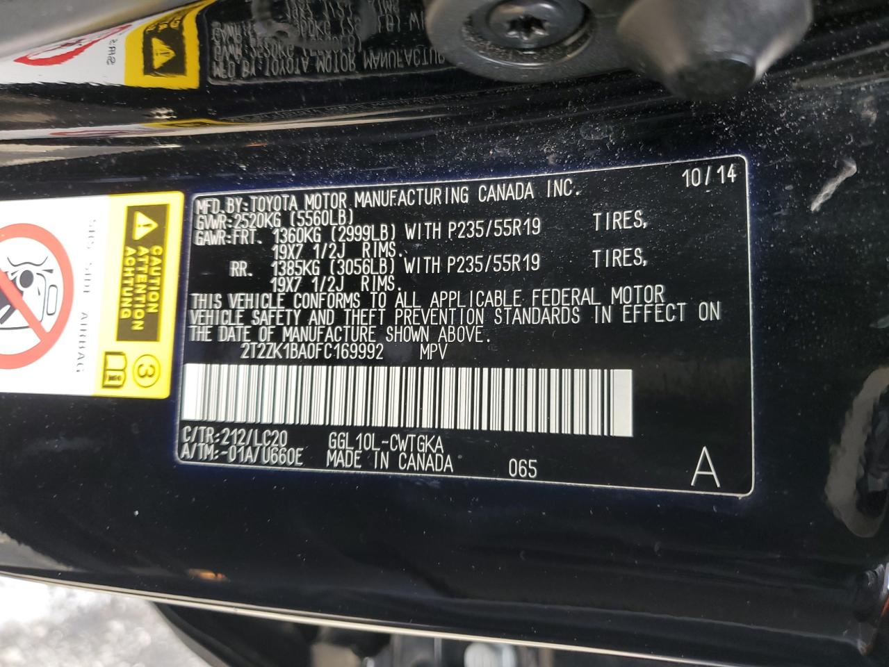 2015 Lexus RX VIN 2T2ZK1BA0FC169992 Copart auction photo, front end damage thumbnail 12