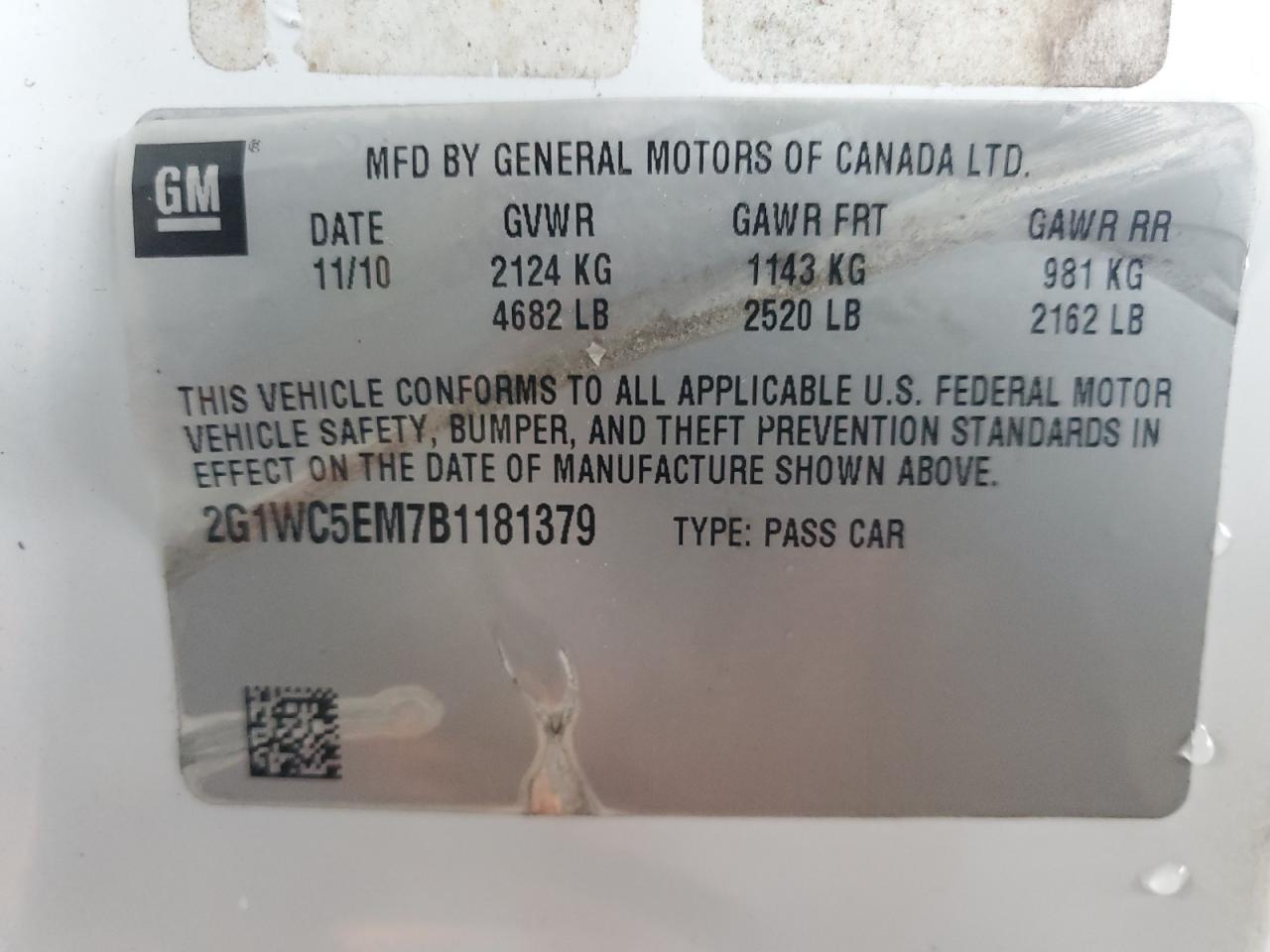 2011 Chevrolet Impala VIN 2G1WC5EM7B1181379 Copart auction photo, front end / side damage thumbnail 12