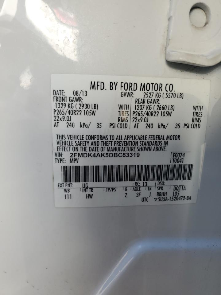 2013 Ford Edge VIN 2FMDK4AK5DBC83319 Copart auction photo, front end damage thumbnail 13