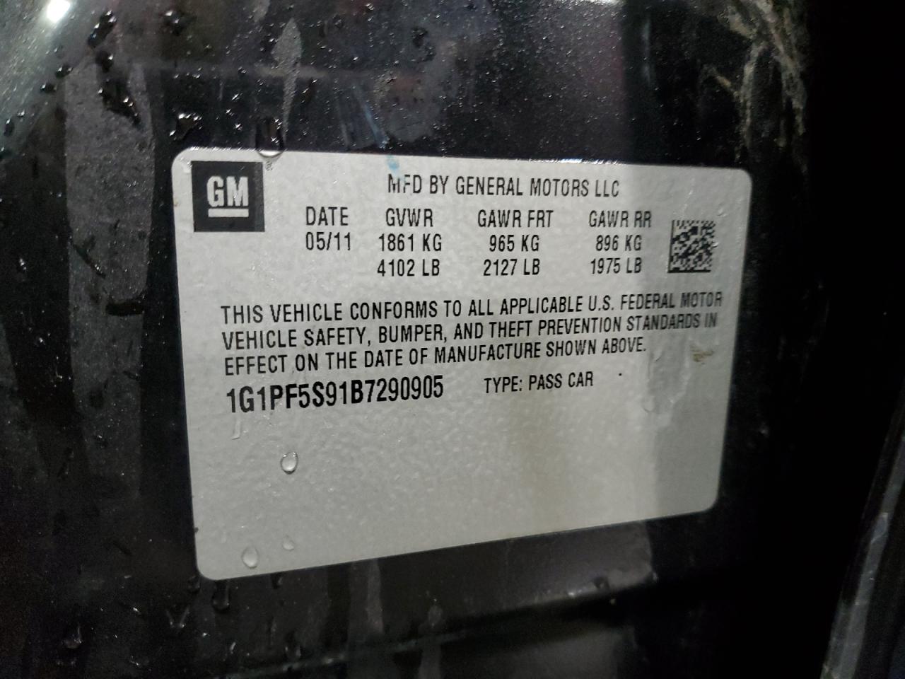 2011 Chevrolet Cruze VIN 1G1PF5S91B7290905 Copart auction photo, front end / rear end damage thumbnail 12