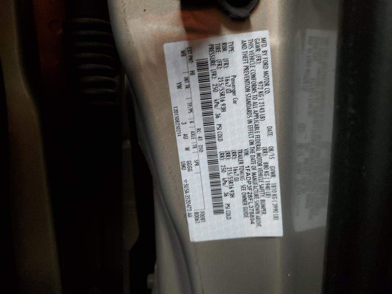 2015 Ford Focus VIN 1FADP3F28FL378894 Copart auction photo, rear end damage thumbnail 13