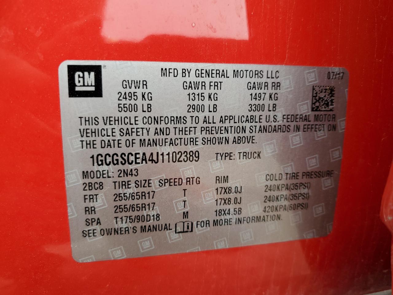 2018 Chevrolet Colorado VIN 1GCGSCEA4J1102389 Copart auction photo, rear end / front end damage thumbnail 12