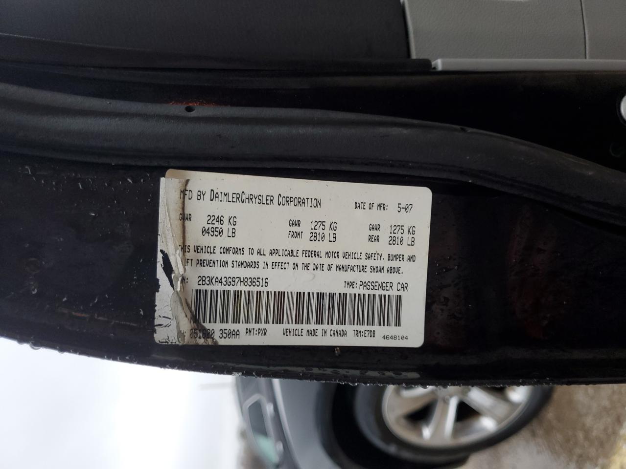 2007 Dodge Charger VIN 2B3KA43G97H836516 Copart auction photo, front end damage thumbnail 12