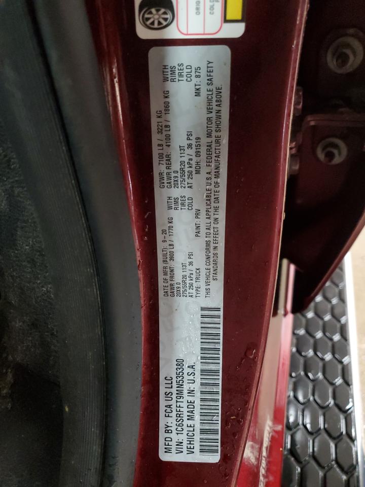 2021 RAM 1500 VIN 1C6SRFFT9MN535380 Copart auction photo, front end / side damage thumbnail 12