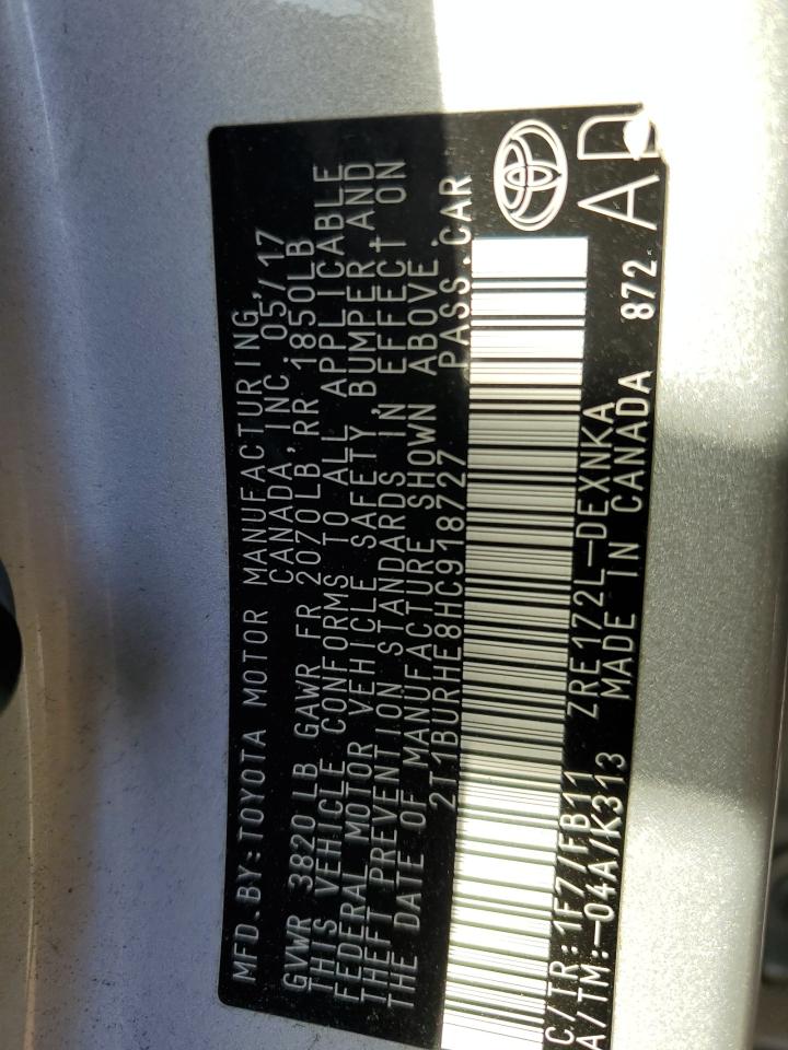 2017 Toyota Corolla VIN 2T1BURHE8HC918727 Copart auction photo, rear end / minor dent/scratches damage thumbnail 12