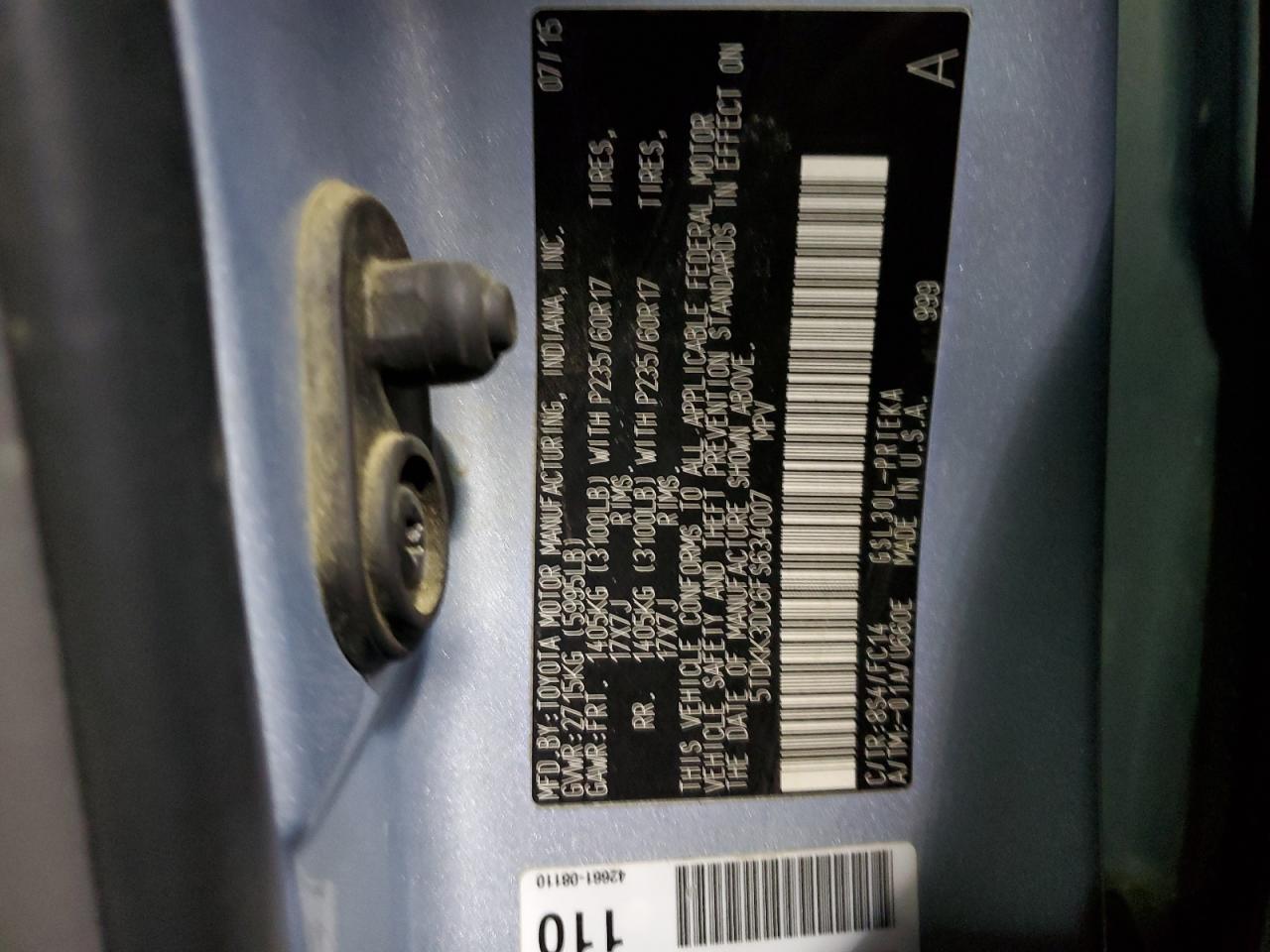 2015 Toyota Sienna VIN 5TDKK3DC6FS634007 Copart auction photo, front end damage thumbnail 13