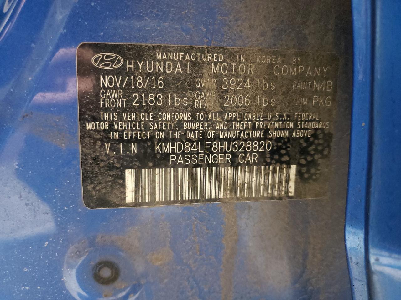 2017 Hyundai Elantra VIN KMHD84LF8HU328820 Copart auction photo, all over damage thumbnail 13