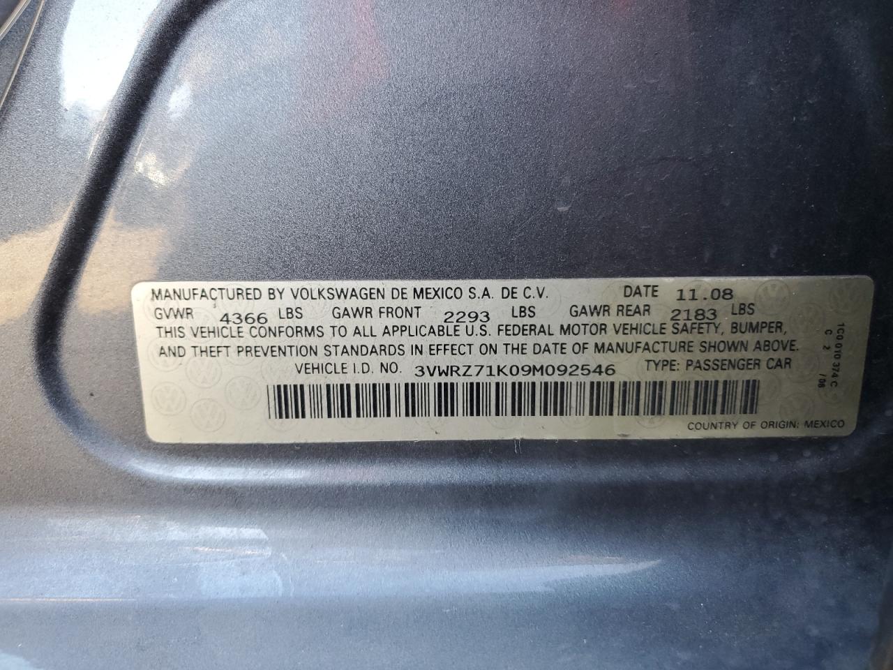 2009 Volkswagen Jetta VIN 3VWRZ71K09M092546 Copart auction photo, front end damage thumbnail 13