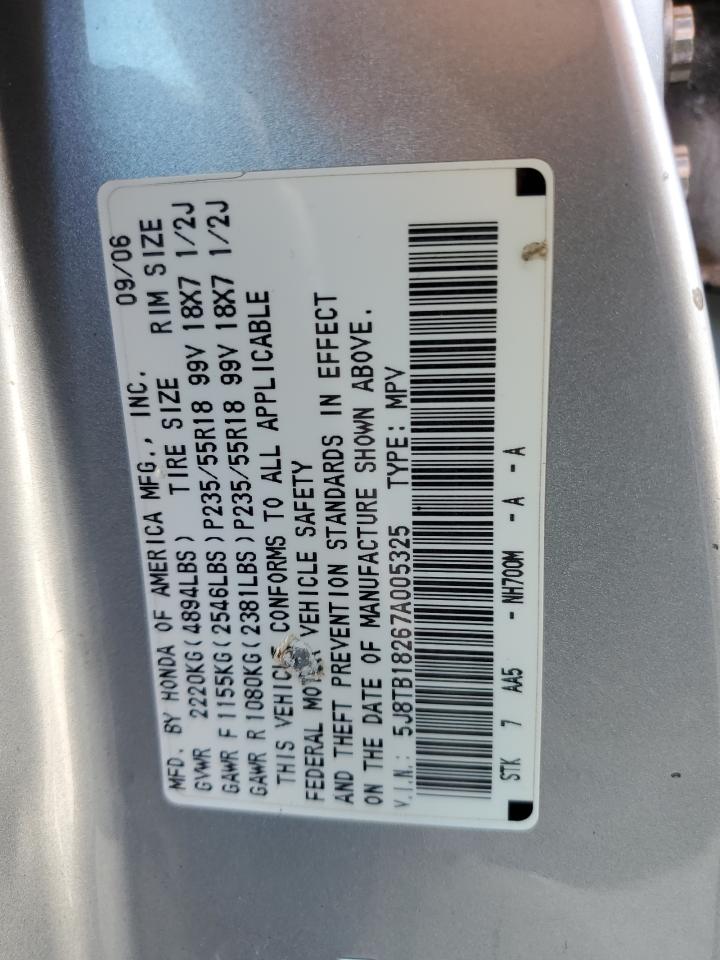 2007 Acura RDX VIN 5J8TB18267A005325 Copart auction photo, front end / burn - engine damage thumbnail 13