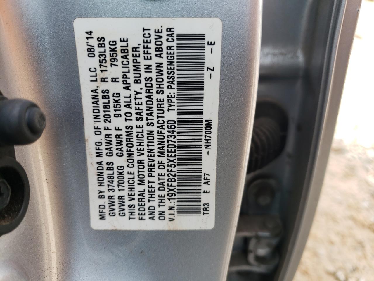 2014 Honda Civic VIN 19XFB2F5XEE073460 Copart auction photo, rollover damage thumbnail 15