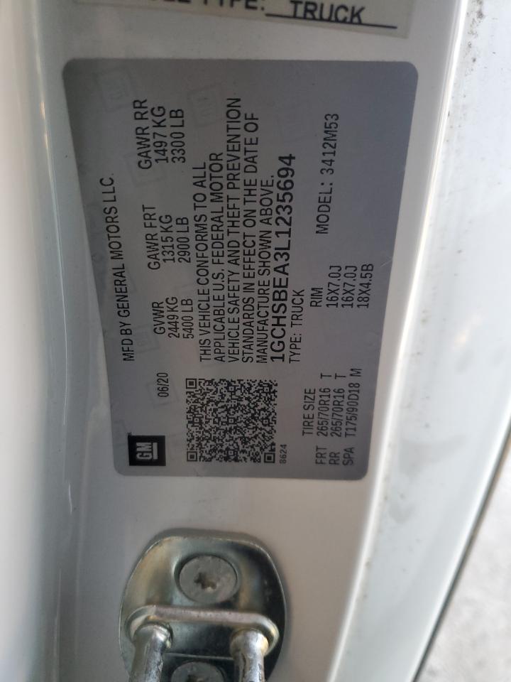 2020 Chevrolet Colorado VIN 1GCHSBEA3L1235694 Copart auction photo, all over damage thumbnail 12