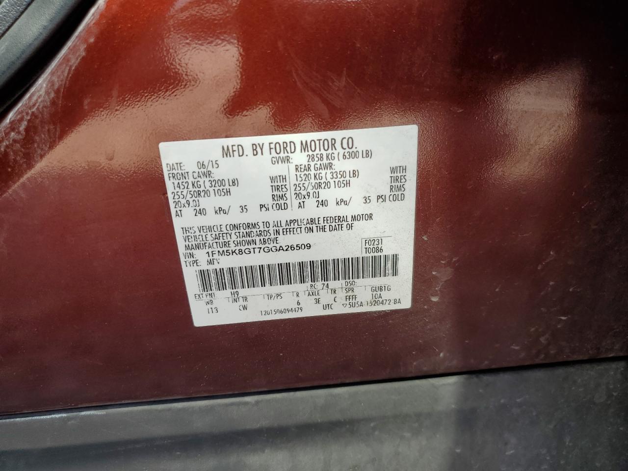 2016 Ford Explorer VIN 1FM5K8GT7GGA26509 Copart auction photo, minor dent/scratches damage thumbnail 12