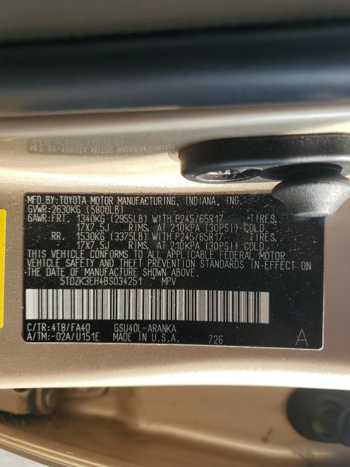 2011 Toyota Highlander VIN 5TDZK3EH4BS034251 Copart auction photo, front end / side damage thumbnail 15