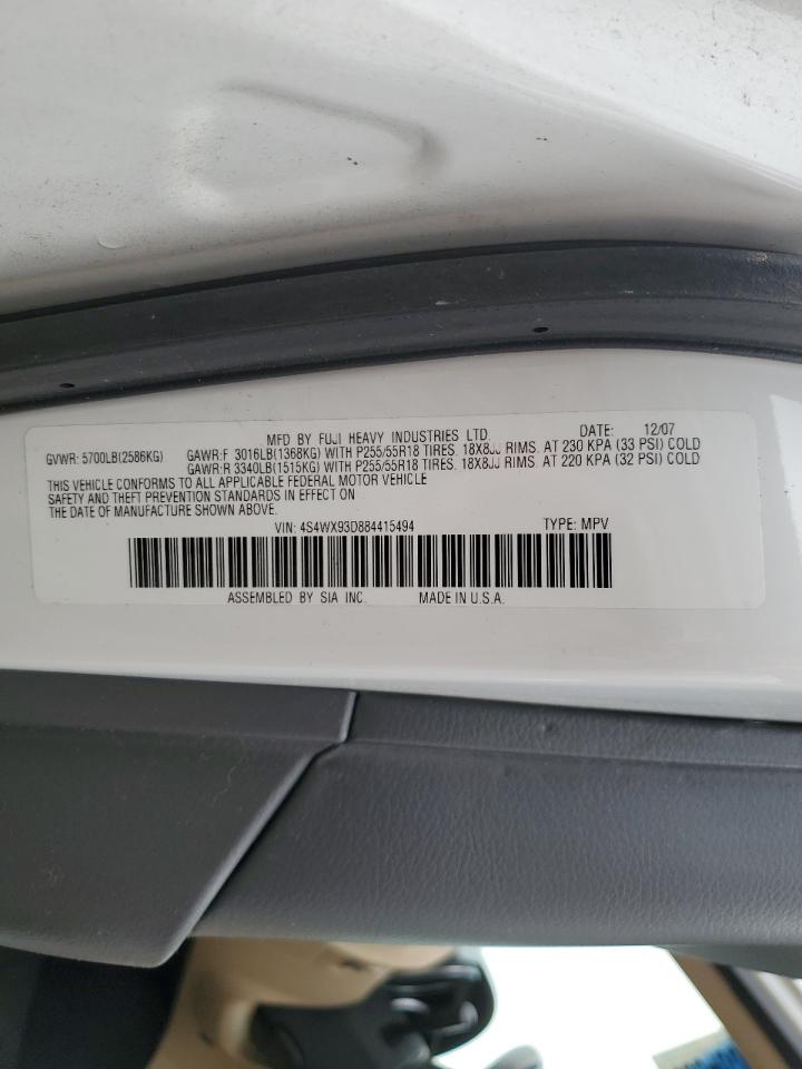 2008 Subaru Tribeca VIN 4S4WX93D884415494 Copart auction photo, rear end / side damage thumbnail 15