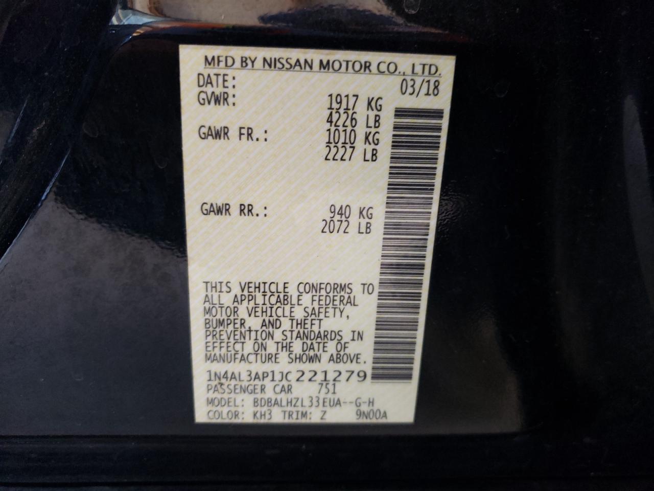 2018 Nissan Altima VIN 1N4AL3AP1JC221279 Copart auction photo, burn - engine damage thumbnail 14