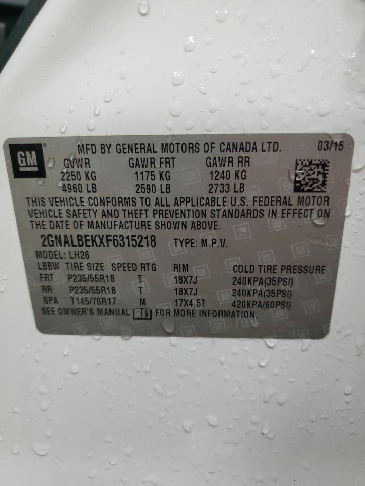 2015 Chevrolet Equinox VIN 2GNALBEKXF6315218 Copart auction photo, front end / minor dent/scratches damage thumbnail 13