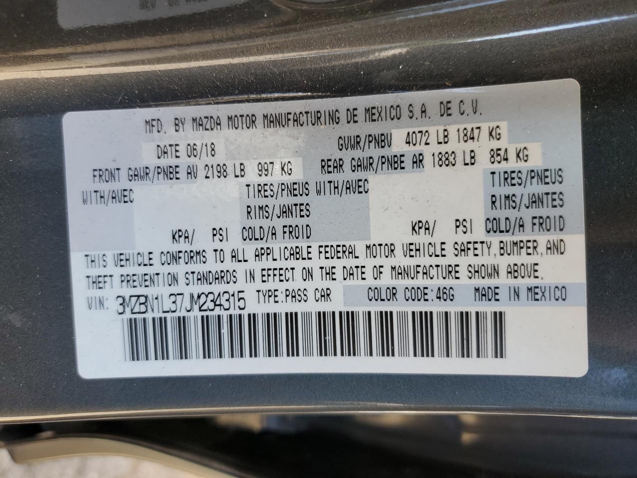 2018 Mazda 3 VIN 3MZBN1L37JM234315 Copart auction photo, front end / minor dent/scratches damage thumbnail 14