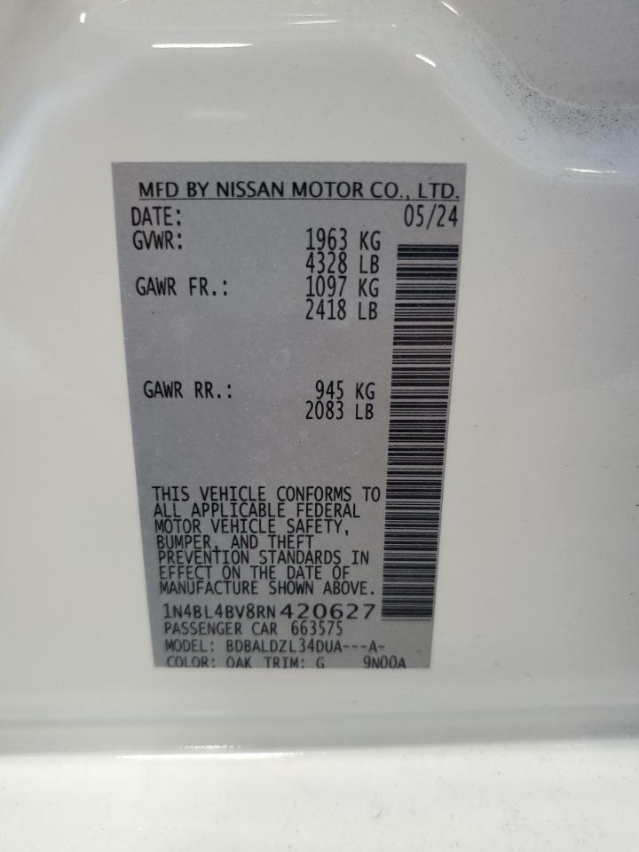 2024 Nissan Altima VIN 1N4BL4BV8RN420627 Copart auction photo, rear end / minor dent/scratches damage thumbnail 12
