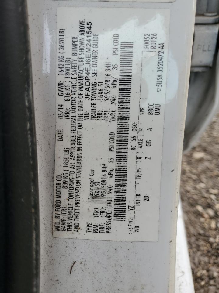 2014 Ford Fiesta VIN 3FADP4EJ6EM241545 Copart auction photo, mechanical / side damage thumbnail 12