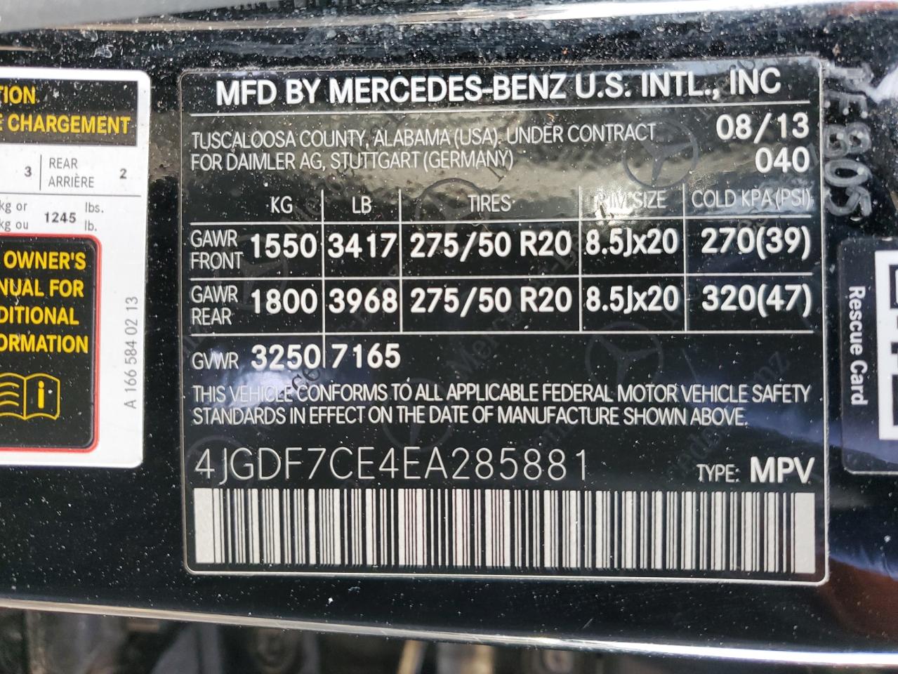 2014 Mercedes-Benz GL-klasse VIN 4JGDF7CE4EA285881 Copart auction photo, side damage thumbnail 13