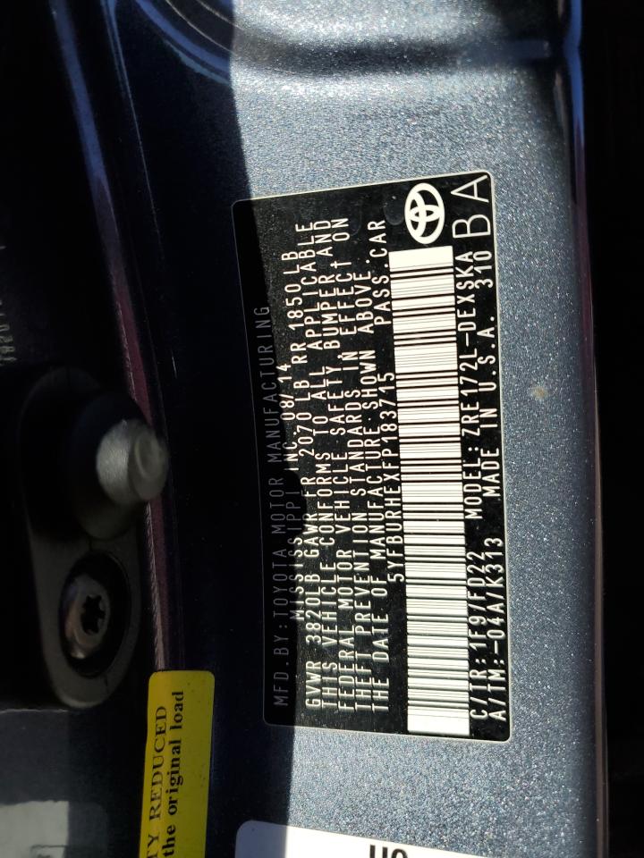 2015 Toyota Corolla VIN 5YFBURHEXFP183715 Copart auction photo, all over damage thumbnail 12